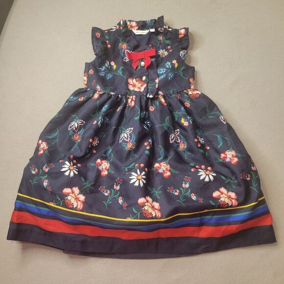 Janie and Jack Toddler Girl Navy Floral Pearl Button Dress Size 2T - Picture 1 of 6